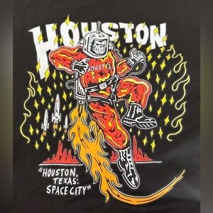 NWOT Unisex Houston Rockets Space City Graphic Tee XXL Black Skeleton Fire Sport